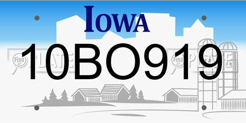 10BO919 Iowa License Plate