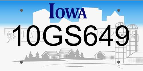10GS649 Iowa License Plate