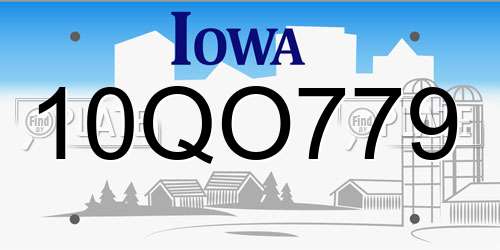 10QO779 Iowa License Plate