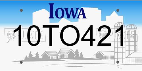 10TO421 Iowa License Plate