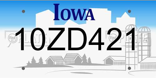 10ZD421 Iowa License Plate