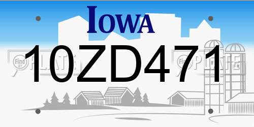 10ZD471 Iowa License Plate