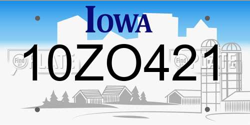 10ZO421 Iowa License Plate