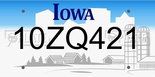 10ZQ421 Iowa License Plate