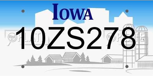 10ZS278 Iowa License Plate