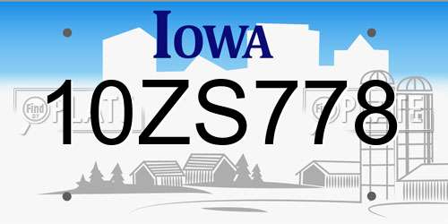 10ZS778 Iowa License Plate