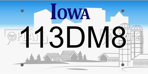113DM8 Iowa License Plate