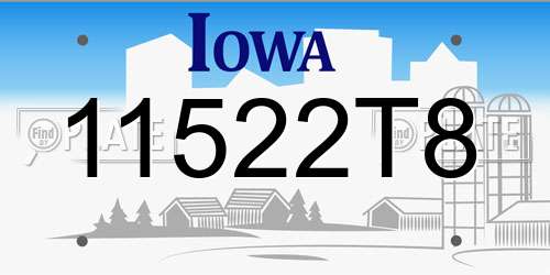 11522T8 Iowa License Plate