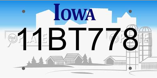 11BT778 Iowa License Plate