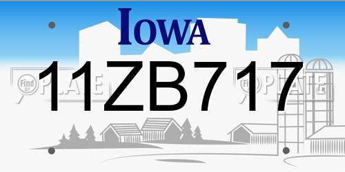 11ZB717 Iowa License Plate