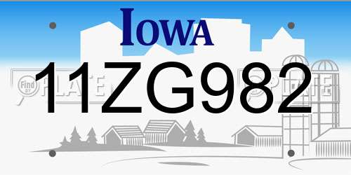 11ZG982 Iowa License Plate