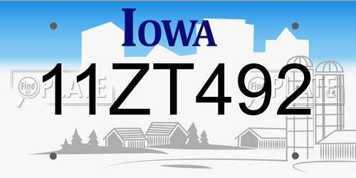 11ZT492 Iowa License Plate