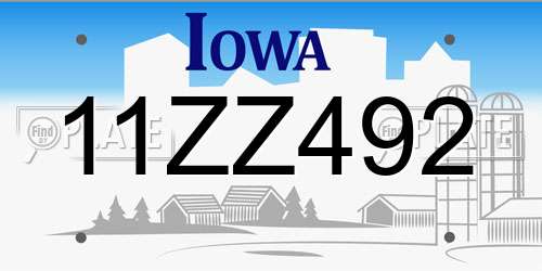 11ZZ492 Iowa License Plate