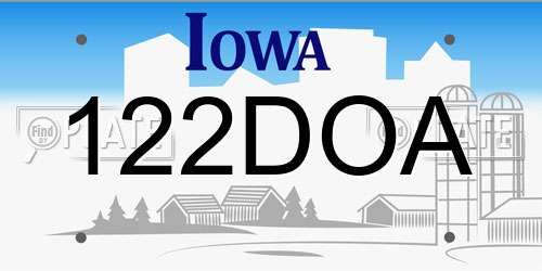 122DOA Iowa License Plate
