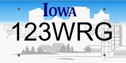 123WRG Iowa License Plate