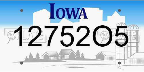 12752O5 Iowa License Plate