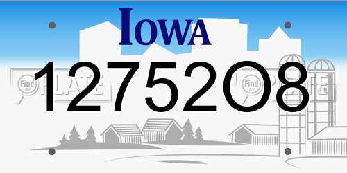 12752O8 Iowa License Plate