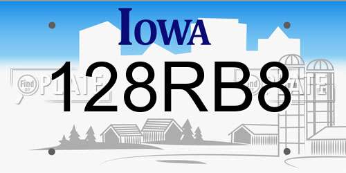 128RB8 Iowa License Plate