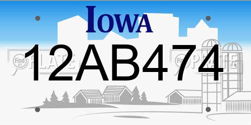 12AB474 Iowa License Plate