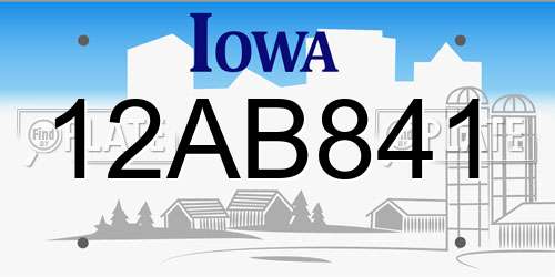 12AB841 Iowa License Plate