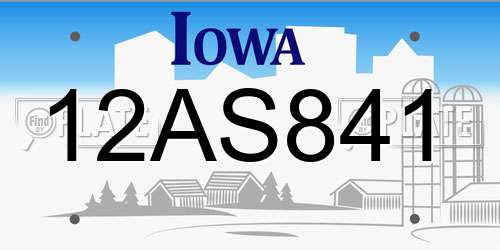 12AS841 Iowa License Plate