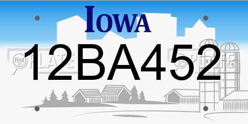 12BA452 Iowa License Plate