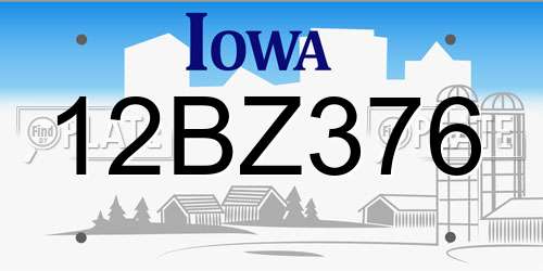 12BZ376 Iowa License Plate