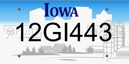 12GI443 Iowa License Plate