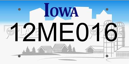 12ME016 Iowa License Plate