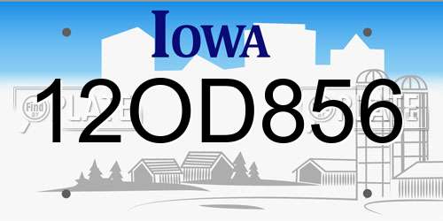 12OD856 Iowa License Plate