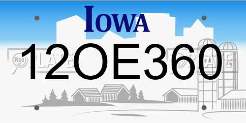 12OE360 Iowa License Plate
