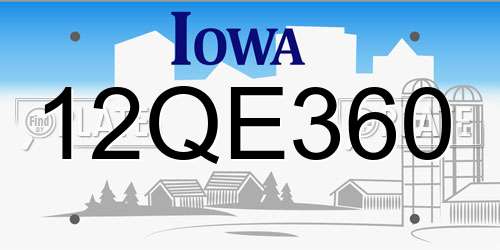 12QE360 Iowa License Plate