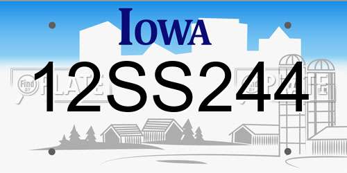 12SS244 Iowa License Plate