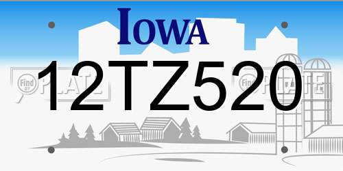 12TZ520 Iowa License Plate