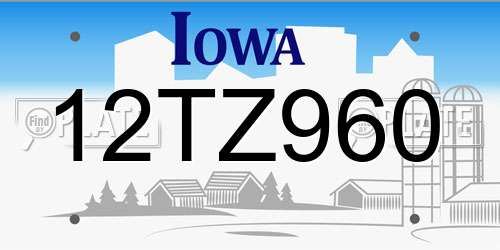12TZ960 Iowa License Plate