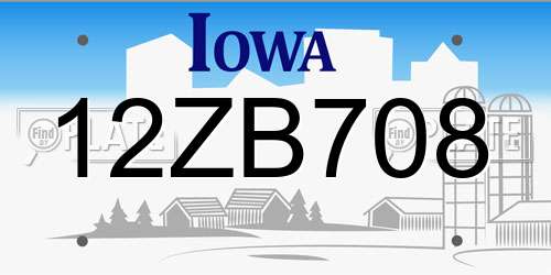 12ZB708 Iowa License Plate