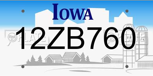 12ZB760 Iowa License Plate