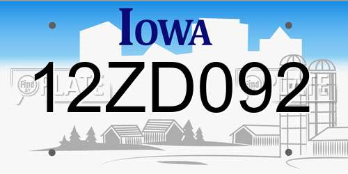 12ZD092 Iowa License Plate