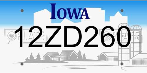 12ZD260 Iowa License Plate
