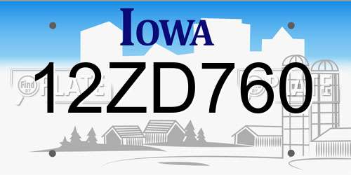 12ZD760 Iowa License Plate