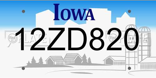 12ZD820 Iowa License Plate