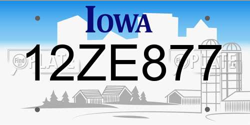 12ZE877 Iowa License Plate