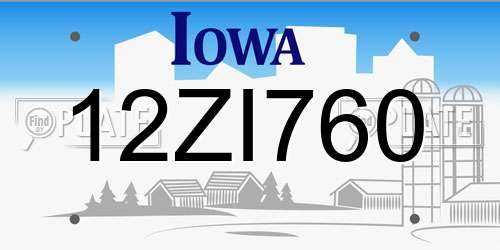 12ZI760 Iowa License Plate