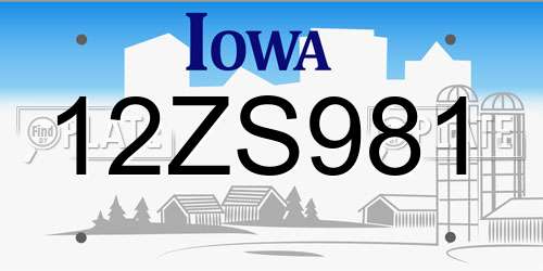 12ZS981 Iowa License Plate