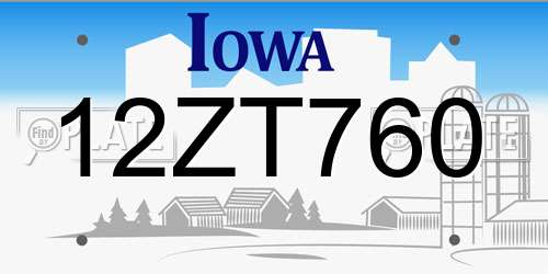 12ZT760 Iowa License Plate