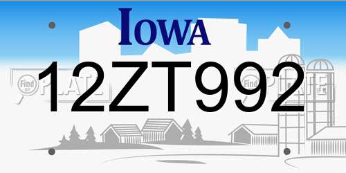 12ZT992 Iowa License Plate