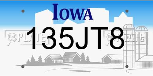 135JT8 Iowa License Plate