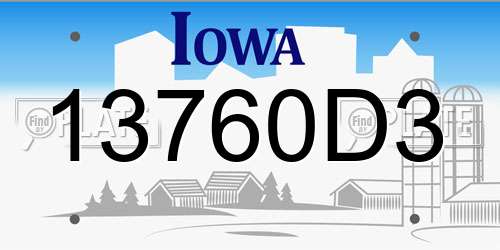 13760D3 Iowa License Plate