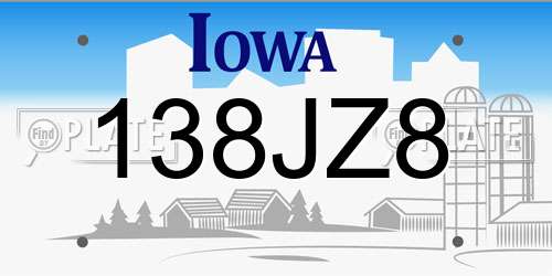 138JZ8 Iowa License Plate
