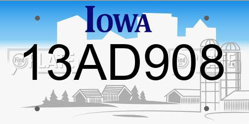13AD908 Iowa License Plate